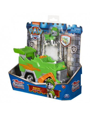 PAW Patrol | Veicolo Rescue Knights di Rocky | Camion per la Raccolta di rifiuti riciclabili con Personaggio Giochi Bambini dai 