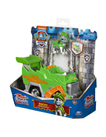 PAW Patrol | Veicolo Rescue Knights di Rocky | Camion per la Raccolta di rifiuti riciclabili con Personaggio Giochi Bambini dai 