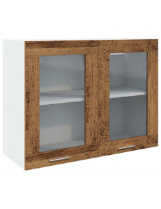 Mobile Pensile con Vetro Legno Antico 80x31x60 cm 2