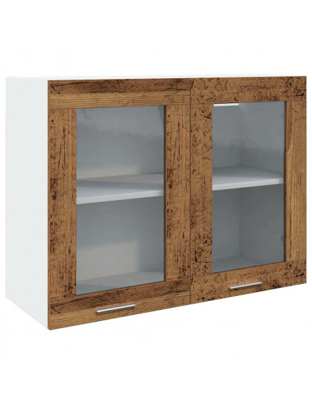 Mobile Pensile con Vetro Legno Antico 80x31x60 cm