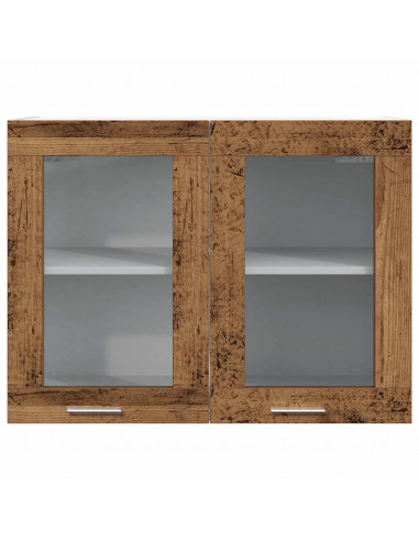 Mobile Pensile con Vetro Legno Antico 80x31x60 cm