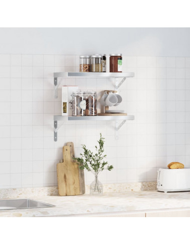 Mensole a Muro 2 pz 50x23,5x3cm Argento in Acciaio Inossidabile