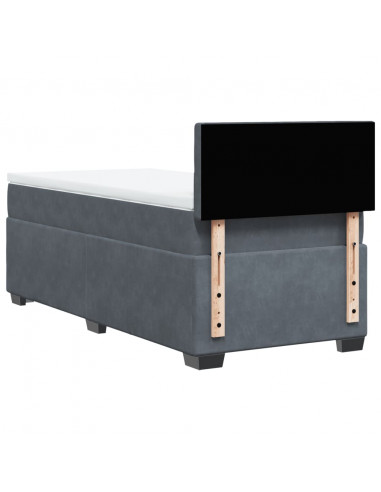 Letto a Molle con Materasso Grigio Scuro Singolo in Velluto