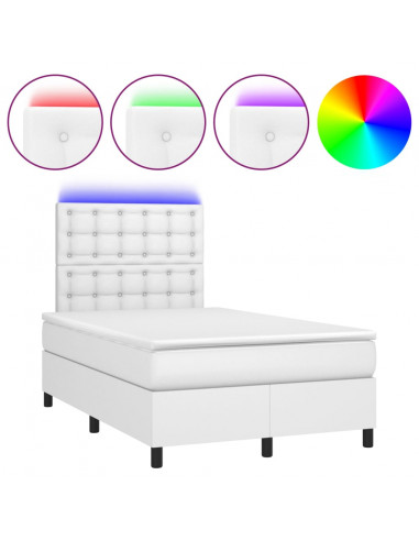 Giroletto Molle con Materasso e LED Bianco 120x200cm Similpelle