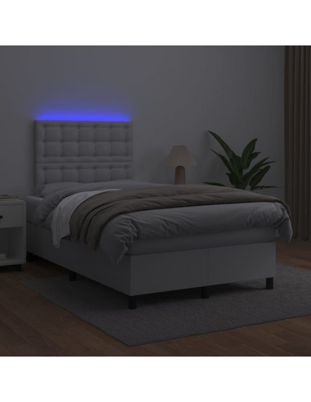 Giroletto Molle con Materasso e LED Bianco 120x200cm Similpelle