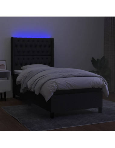 Letto a Molle con Materasso e LED Nero 80x200 cm in Tessuto