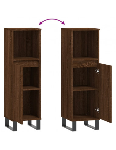 Armadietto Bagno Rovere Marrone 30x30x100 cm Legno Multistrato