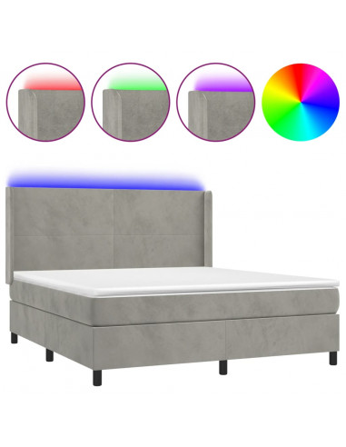 Letto a Molle Materasso e LED Grigio Chiaro 160x200 cm Velluto
