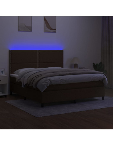 Letto a Molle Materasso e LED Marrone Scuro 160x200 cm Tessuto