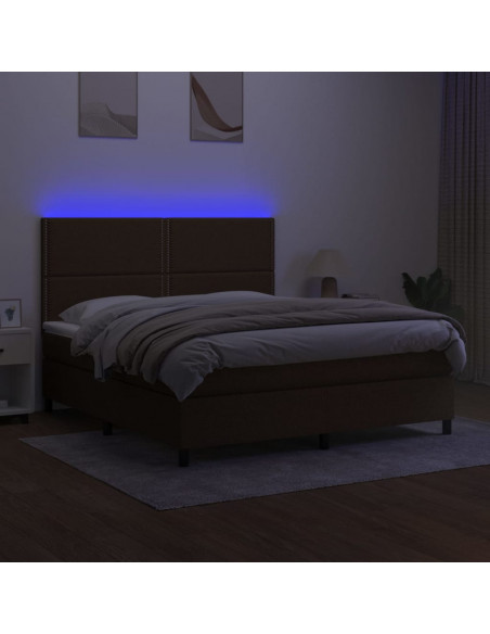 Letto a Molle Materasso e LED Marrone Scuro 160x200 cm Tessuto
