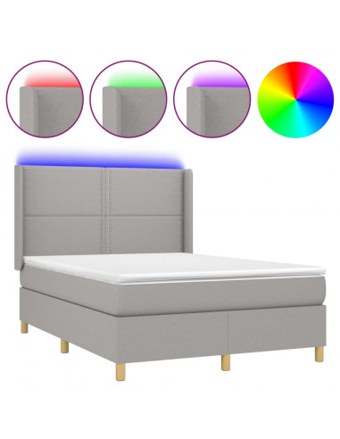 Letto a Molle Materasso e LED Grigio Chiaro 140x200 cm Tessuto