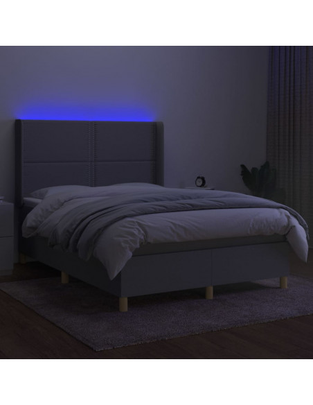 Letto a Molle Materasso e LED Grigio Chiaro 140x200 cm Tessuto