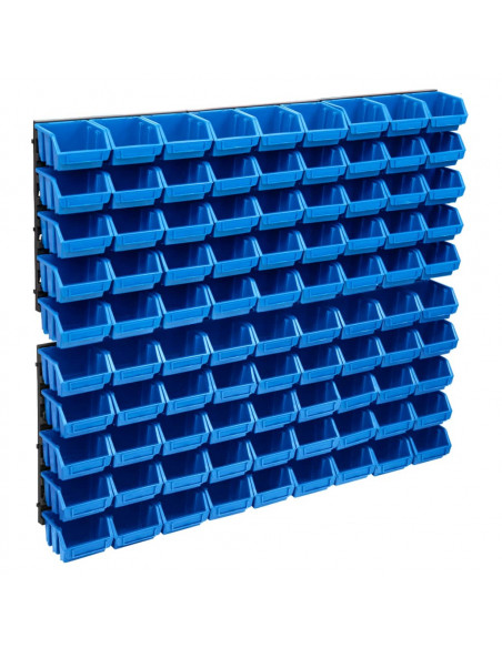 Kit Contenitori 96 pz con Pannelli a Parete Blu e Nero