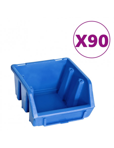 Kit Contenitori 96 pz con Pannelli a Parete Blu e Nero