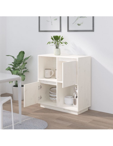 Credenza Bianca 74x35x80 cm in Legno Massello di Pino