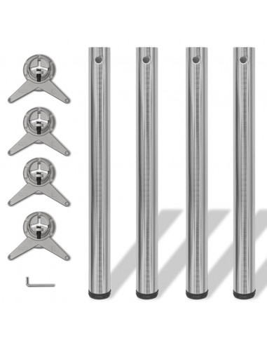 Set Gambe Tavolo 4 pz in Nickel Spazzolato Regolabili 710 mm