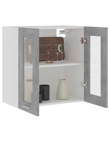 Mobile Pensile con Vetro Grigio Cemento 60x31x60 cm Multistrato