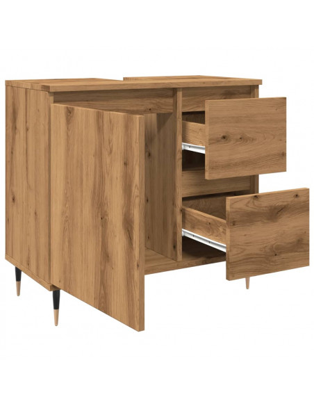 Armadietto da Bagno Rovere Artigianale 65x33x60cm in Truciolato
