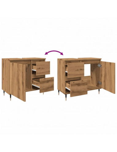 Armadietto da Bagno Rovere Artigianale 65x33x60cm in Truciolato