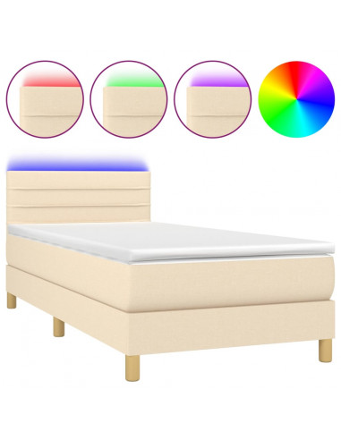 Letto a Molle con Materasso e LED Crema 90x190 cm in Tessuto