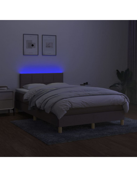 Letto a Molle con Materasso e LED Tortora 120x200cm in Tessuto