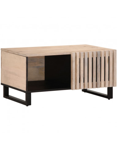 Tavolino da Salotto Bianco 80x51x40 cm Legno Massello di Mango