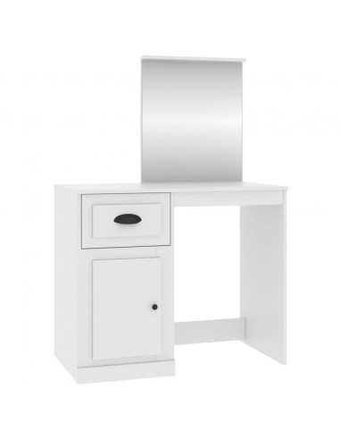 Toeletta con Specchio Bianca 90x50x132,5 cm Legno Multistrato