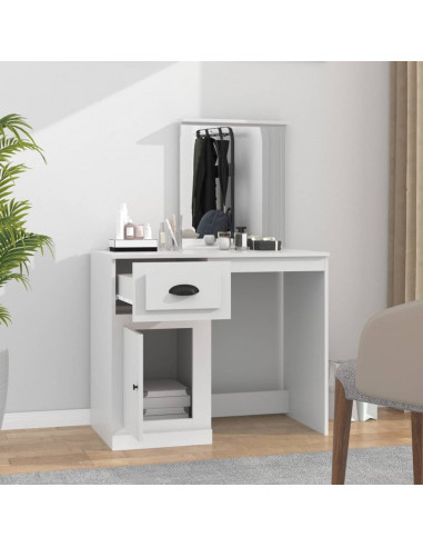 Toeletta con Specchio Bianca 90x50x132,5 cm Legno Multistrato