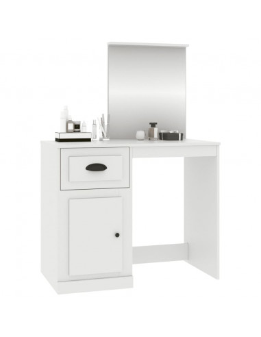 Toeletta con Specchio Bianca 90x50x132,5 cm Legno Multistrato