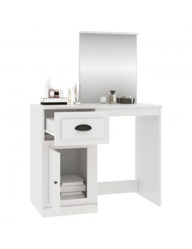 Toeletta con Specchio Bianca 90x50x132,5 cm Legno Multistrato