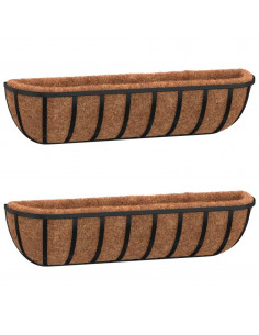 Fioriere Parete 2 pz Rivestimenti Cocco Nero 91x20x23cm Acciaio 2
