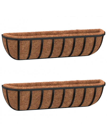 Fioriere Parete 2 pz Rivestimenti Cocco Nero 91x20x23cm Acciaio