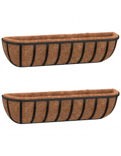 Fioriere Parete 2 pz Rivestimenti Cocco Nero 76x21x16cm Acciaio 2