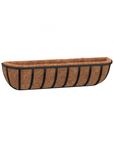 Fioriere Parete 2 pz Rivestimenti Cocco Nero 76x21x16cm Acciaio