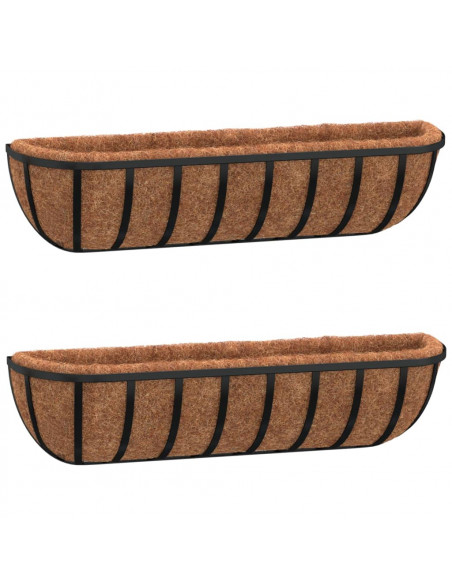 Fioriere Parete 2 pz Rivestimenti Cocco Nero 61x19x16cm Acciaio