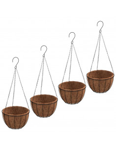 Fioriere Pensili 4 pz Rivestimenti Cocco Nero Ø30x52cm Acciaio 2