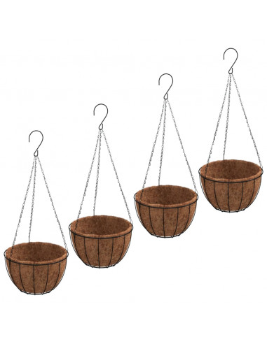 Fioriere Pensili 4 pz Rivestimenti Cocco Nero Ø35x52cm Acciaio