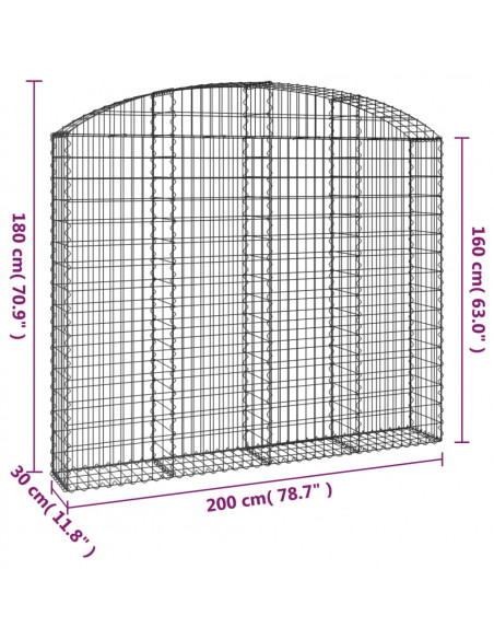 Cesto Gabbione ad Arco 200x30x160/180 cm Ferro Zincato