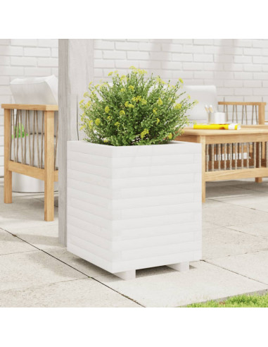 Fioriera da Giardino Bianca 40x40x49,5cm Legno Massello di Pino