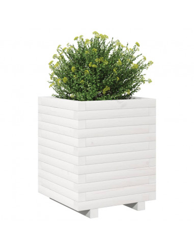 Fioriera da Giardino Bianca 40x40x49,5cm Legno Massello di Pino