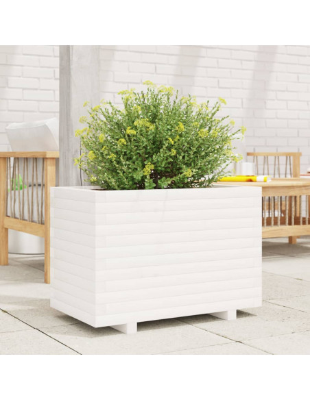 Fioriera da Giardino Bianca 70x40x49,5cm Legno Massello di Pino