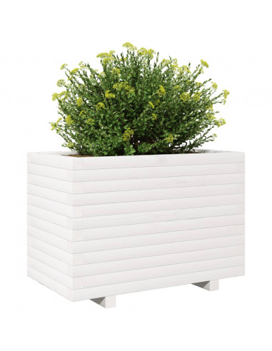 Fioriera da Giardino Bianca 70x40x49,5cm Legno Massello di Pino