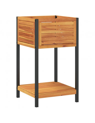 Fioriera con Ripiano 45x45x80 cm in Legno Acacia e Acciaio
