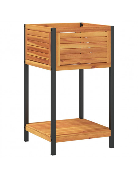Fioriera con Ripiano 45x45x80 cm in Legno Acacia e Acciaio