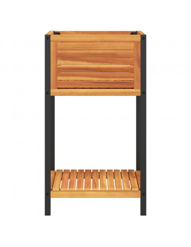 Fioriera con Ripiano 45x45x80 cm in Legno Acacia e Acciaio