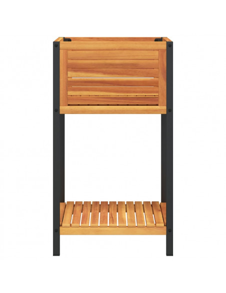 Fioriera con Ripiano 45x45x80 cm in Legno Acacia e Acciaio