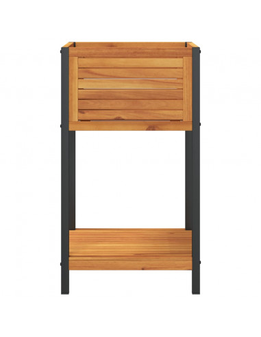 Fioriera con Ripiano 45x45x80 cm in Legno Acacia e Acciaio