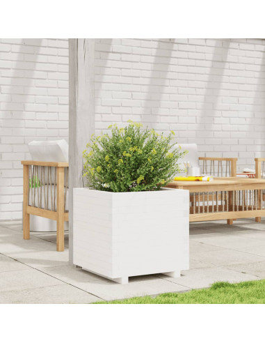 Fioriera da Giardino Bianca 50x50x49,5cm Legno Massello di Pino