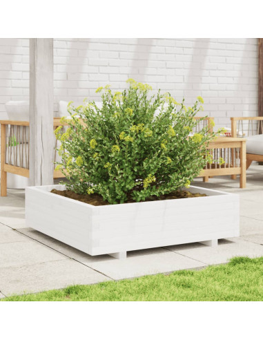 Fioriera da Giardino Bianca 90x90x26,5cm Legno Massello di Pino