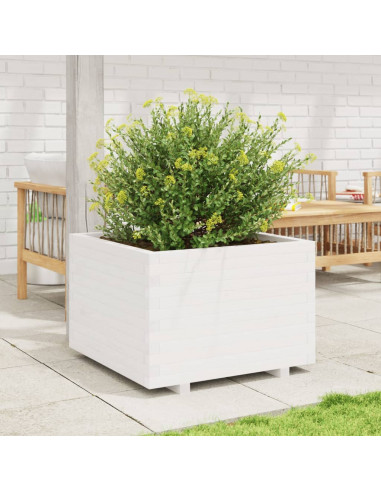 Fioriera da Giardino Bianca 70x70x49,5cm Legno Massello di Pino